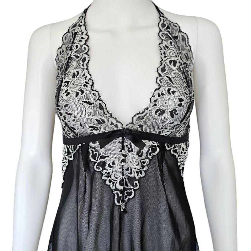 dark coquette mesh halter slip dress - Picture 2 of 5